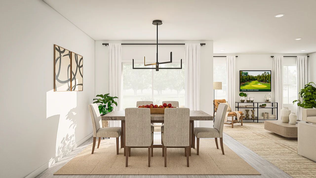 Dining area with tile flooring