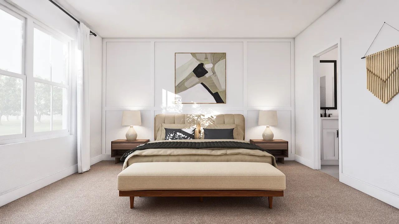 Primary suite with decorative feature wall