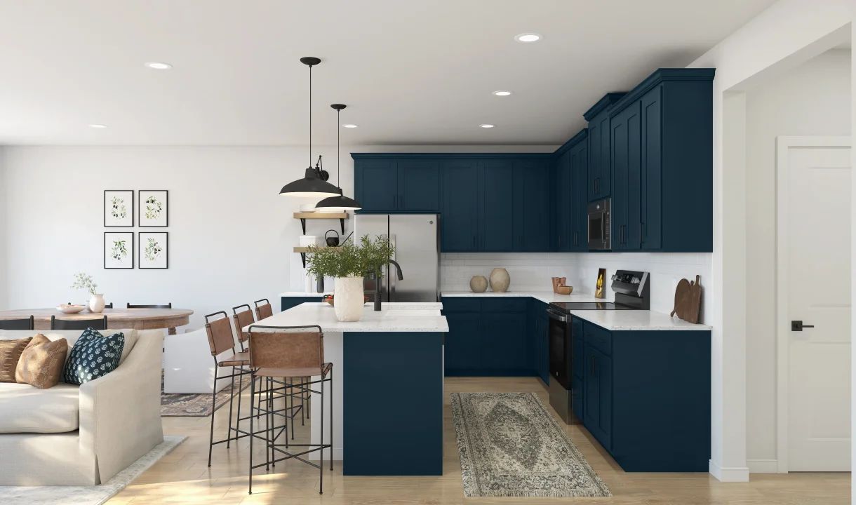 Kitchen with quartz island and countertops