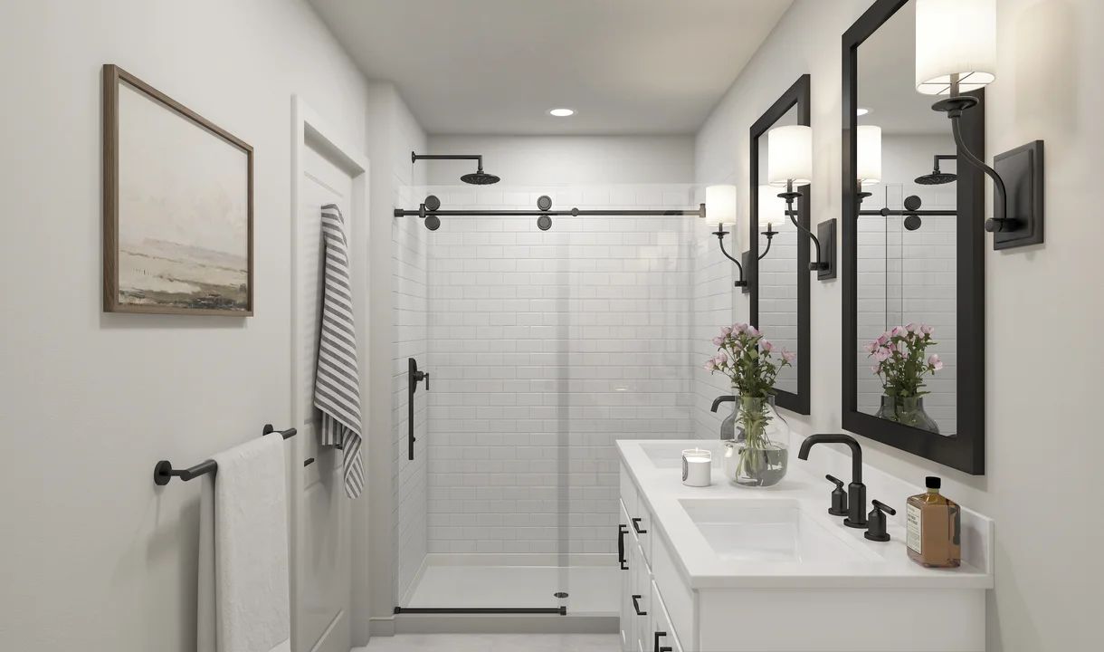 Primary bath with glass shower enclosure