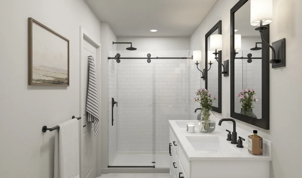 Primary bath with glass shower enclosure