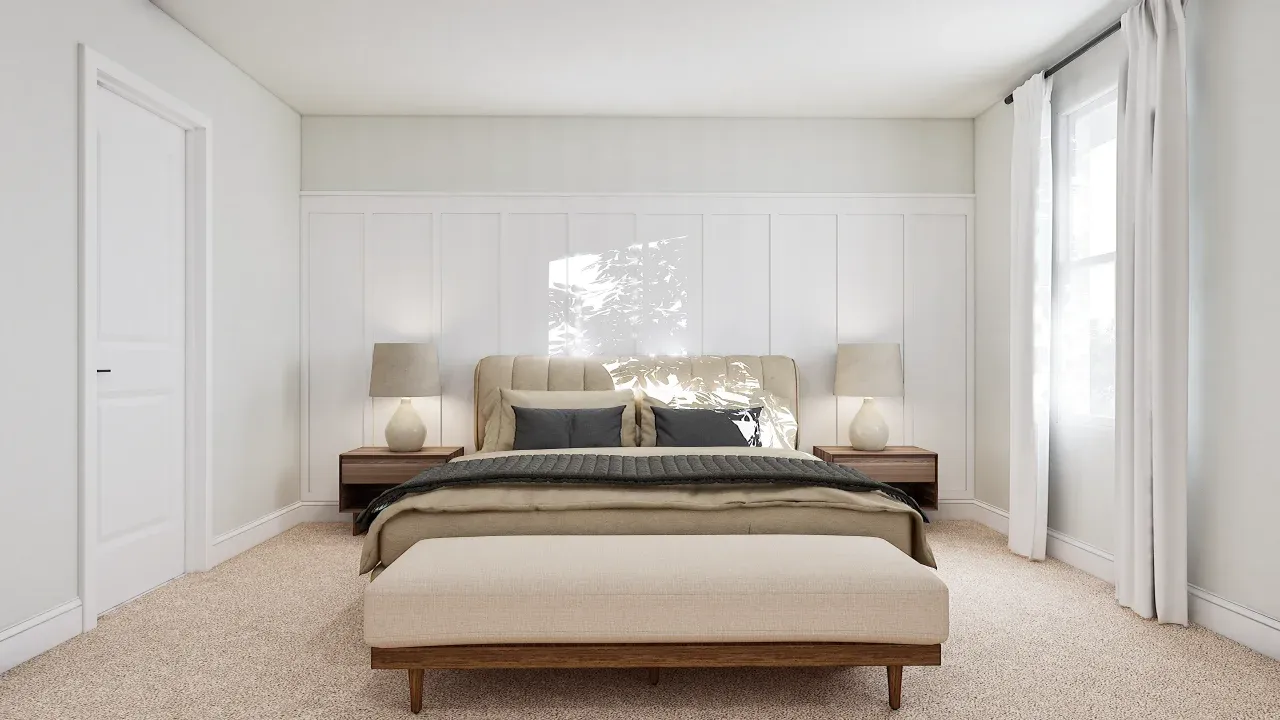 Primary suite with decorative feature wall