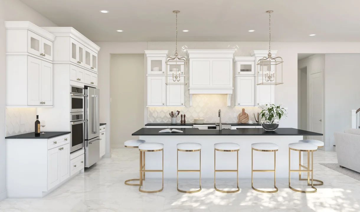 Kitchen with vast island & pendant lights