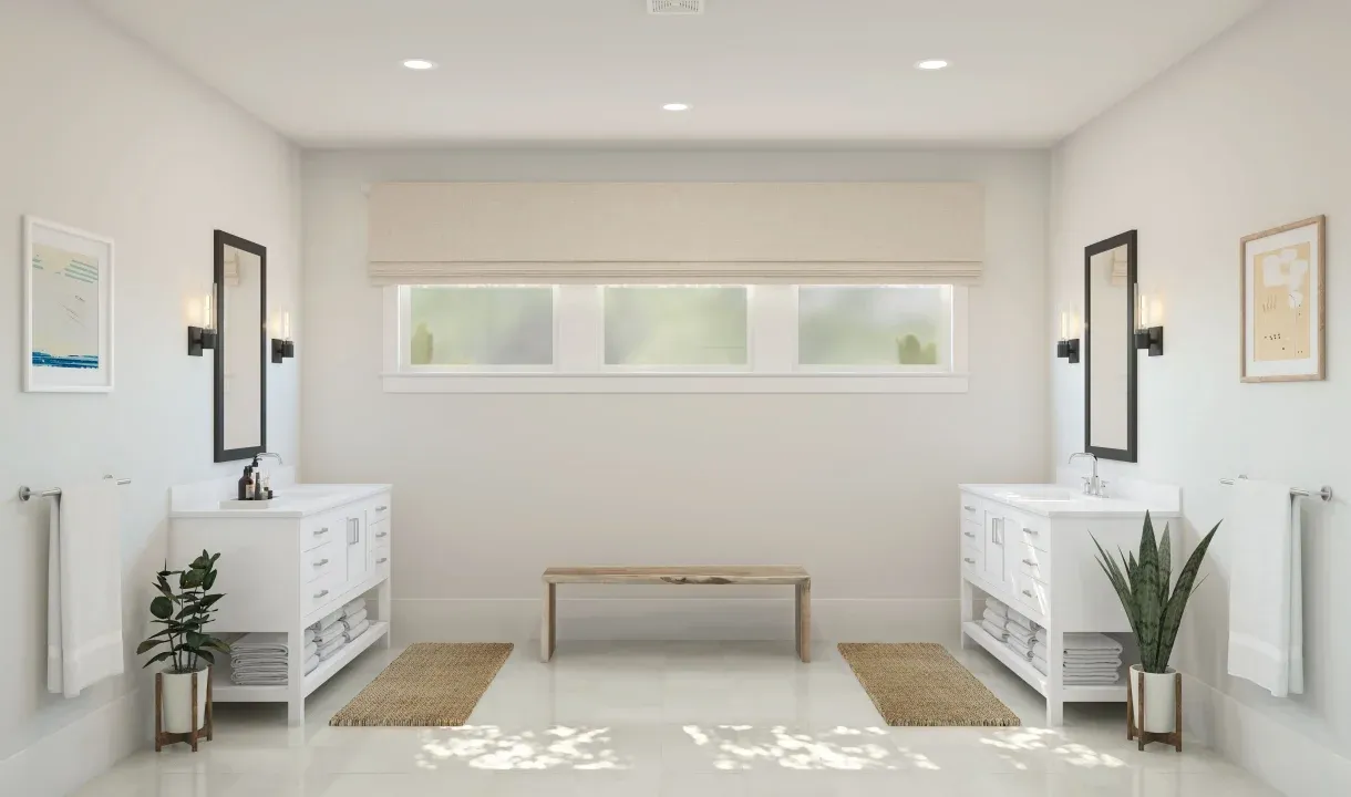 Primary bath with dual vanities