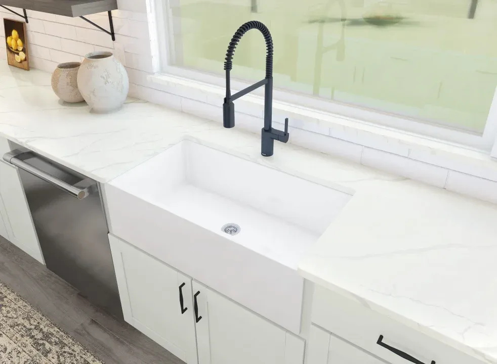 Kitchen with apron-front sink