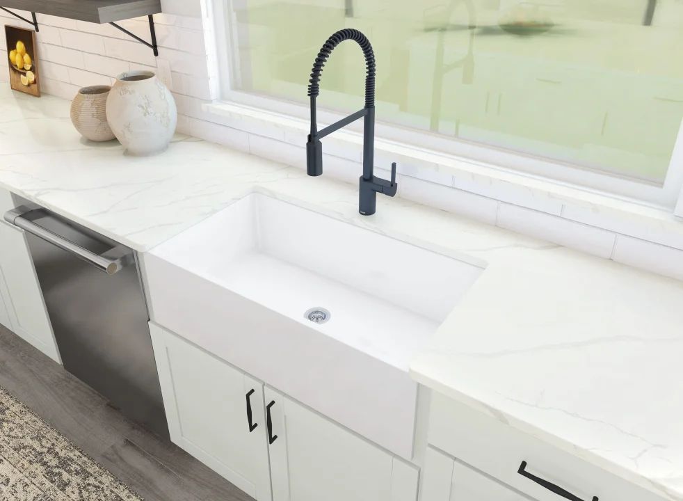 Kitchen with apron-front sink