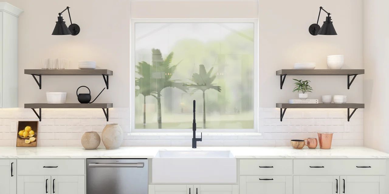 Kitchen with floating shelves