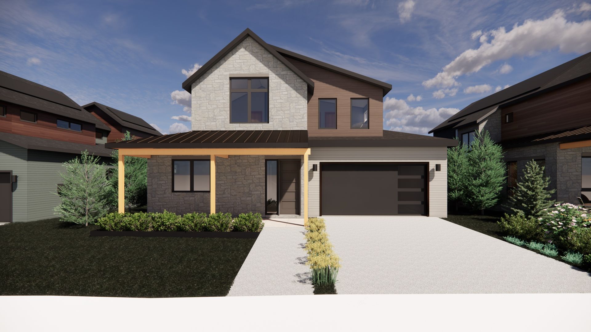 The Larkspur in Exterior Color Palette 6 - a crisp, modern palette that gives the home a fresh, contemporary feel.