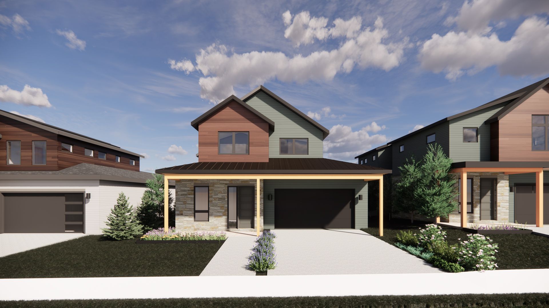 The Lupine in Exterior Color Palette 1 - a bright, timeless scheme that highlights its modern architecture.