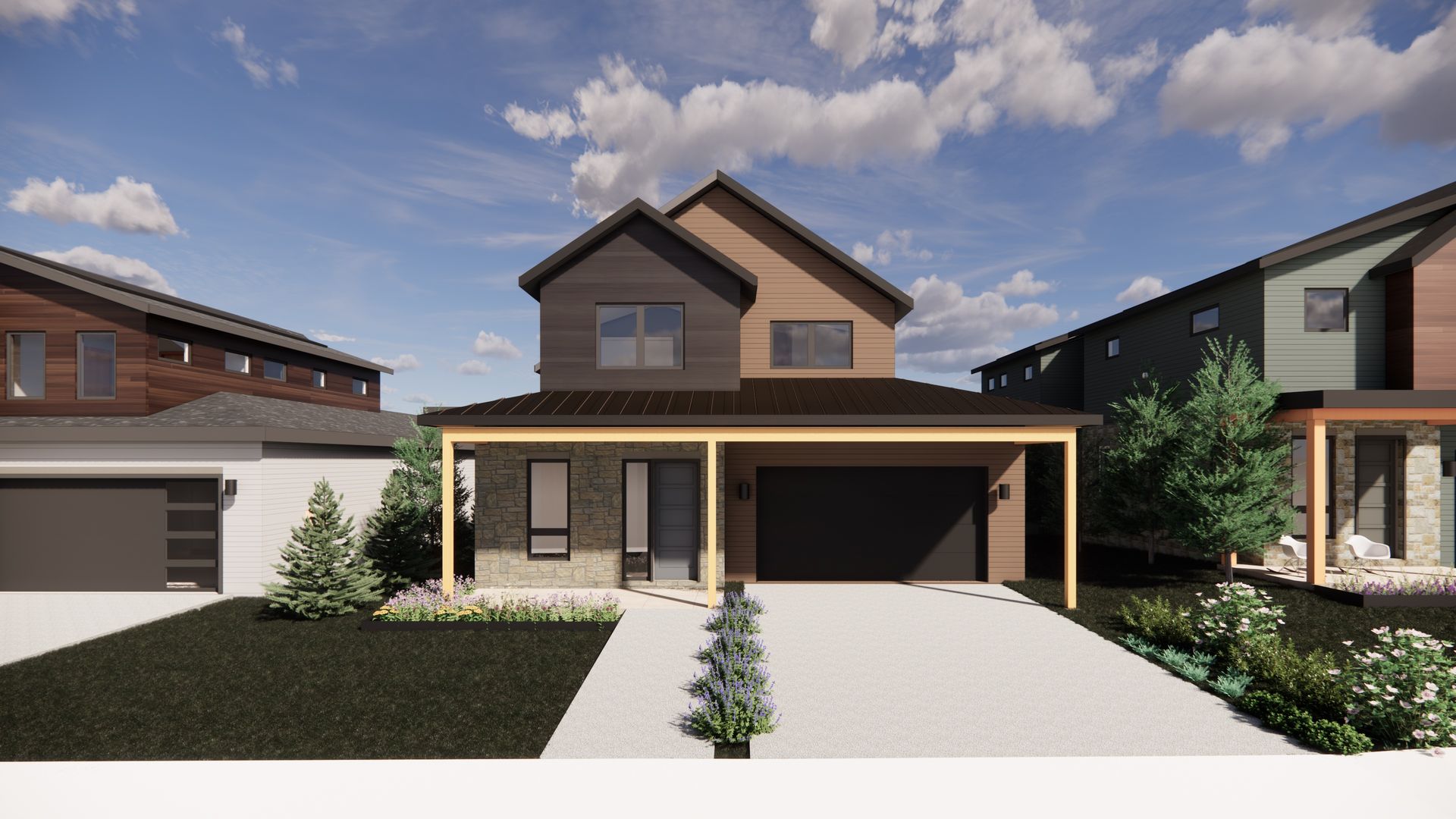 The Lupine in Exterior Color Palette 2, featuring a warm and welcoming blend of natural tones.