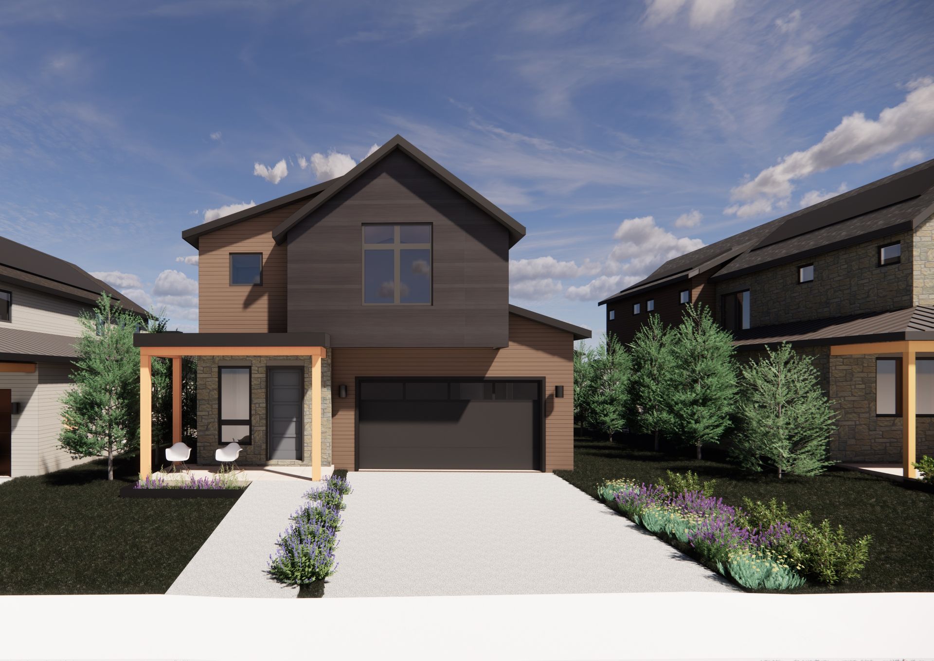 he Sage in Exterior Color Palette 2, featuring warm natural tones for an inviting and elevated curb appeal.