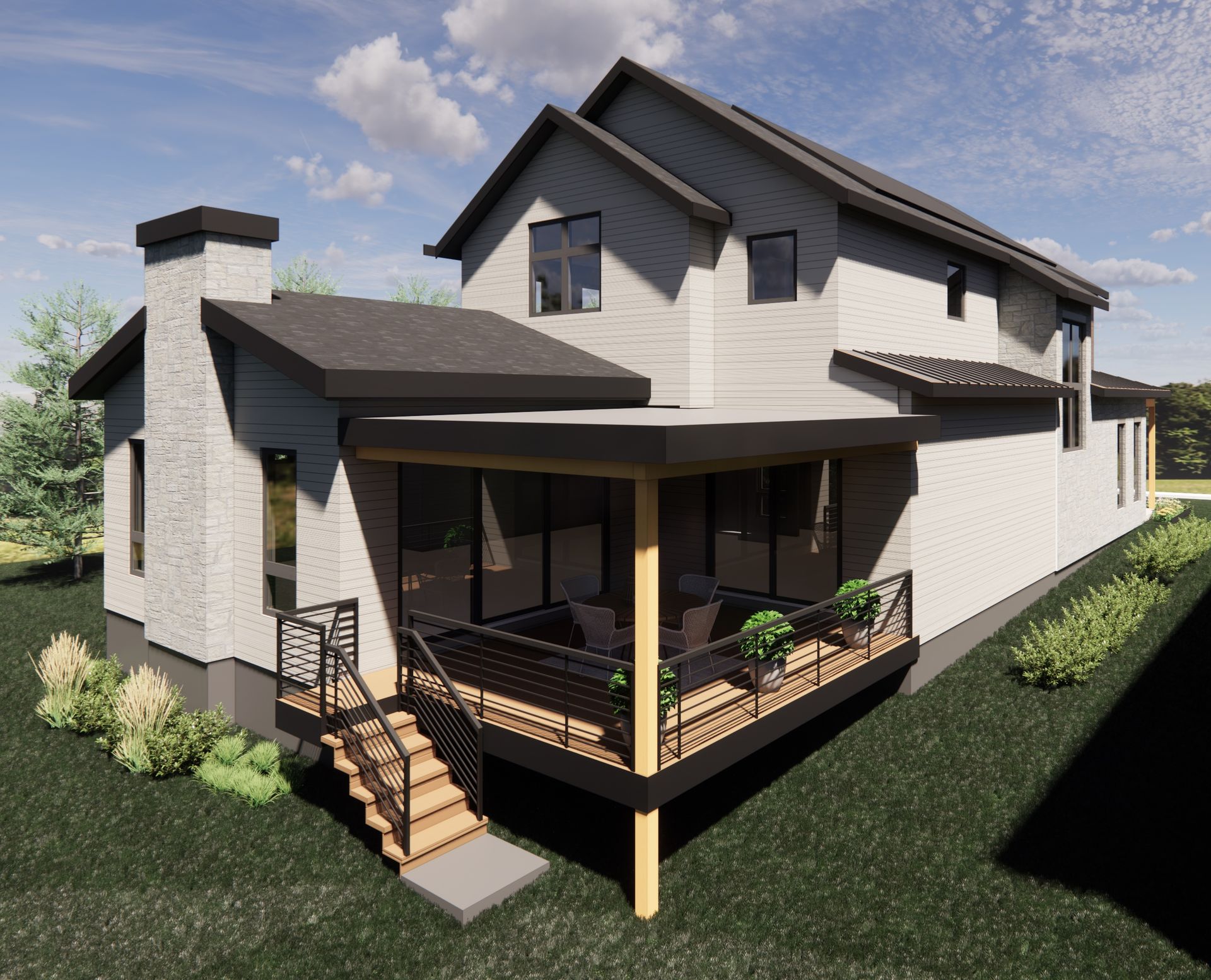 Entertain with ease on the covered deck, complete w/ space for dining and lounging. With a built-in outdoor kitchen and views of the surrounding greenery, this inviting extension of the home is perfect for morning coffee or sunset gatherings.