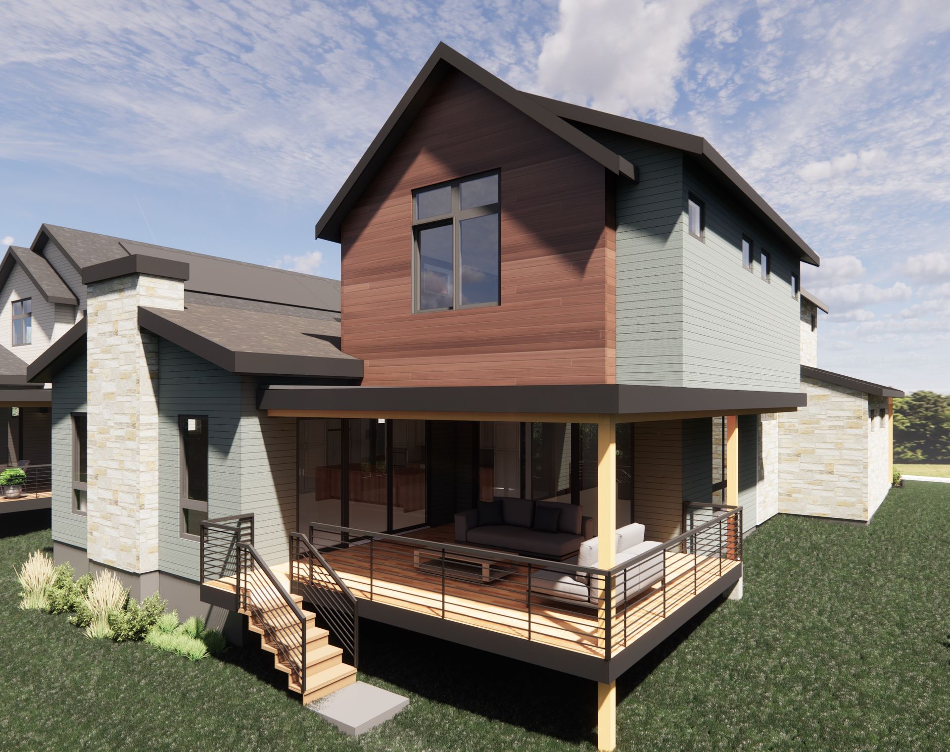 The covered back deck serves as an extension of the main living space, offering room for lounging, dining, and year-round enjoyment. With an outdoor kitchen and direct connection to the homes open-concept interior, it’s the perfect setting for gatherings.