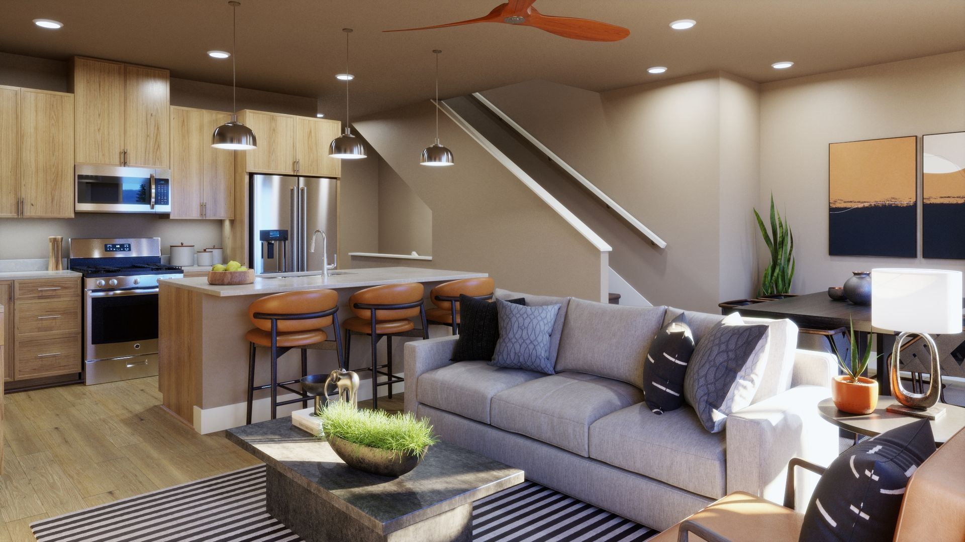 Warm, inviting, and designed for relaxation. This living room features a cozy fireplace and abundant natural light, creating a comfortable space to gather and unwind after a day in the mountains.