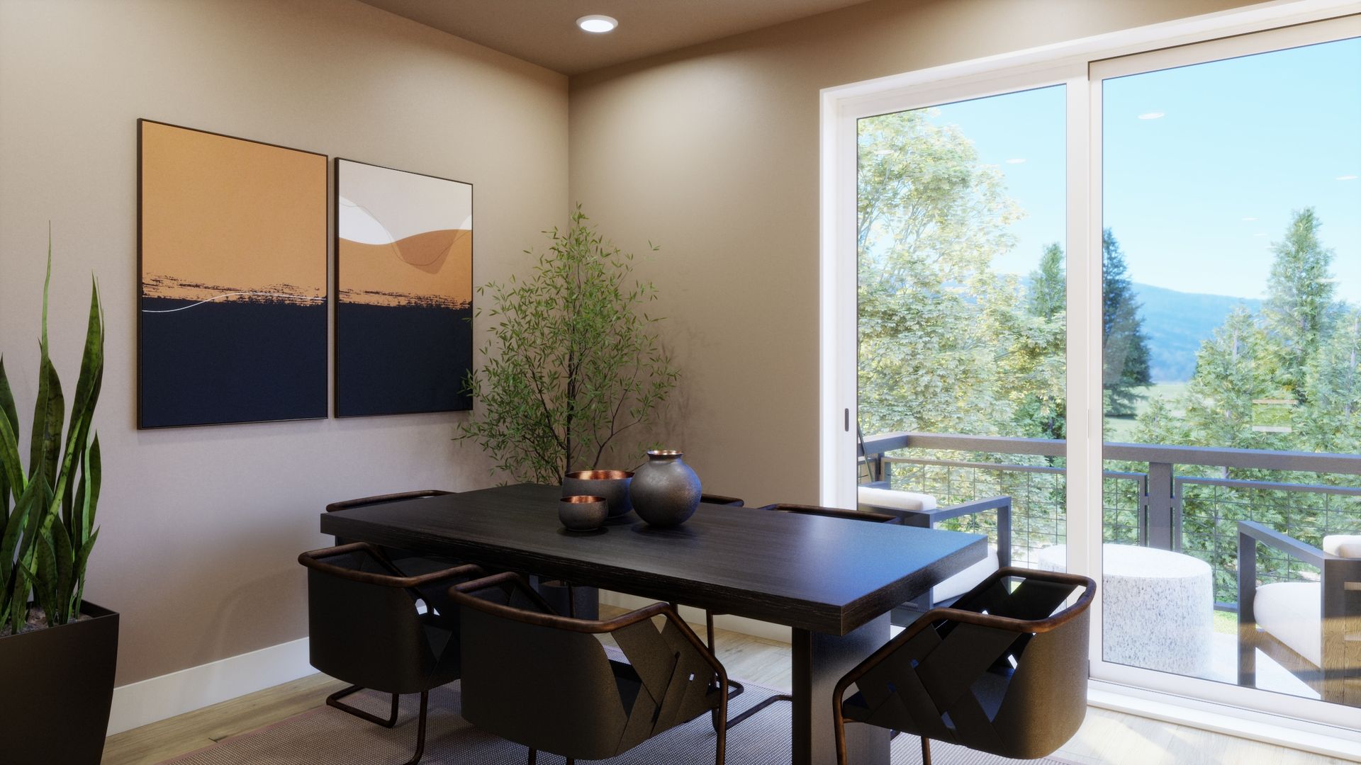 A dining space designed for gathering. This inviting space offers a seamless connection to the outdoors, creating a bright and welcoming setting for everyday meals and entertaining.