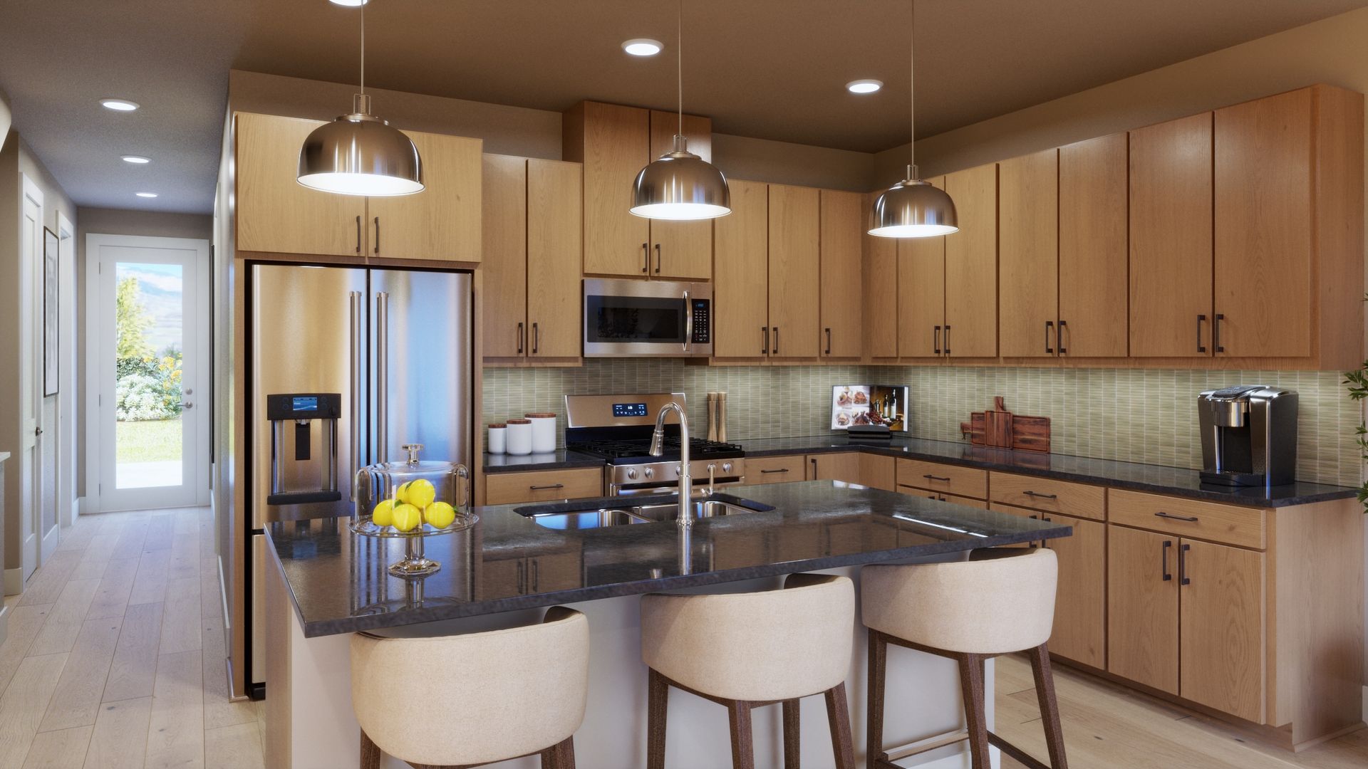 Designed for gathering and everyday living. This spacious kitchen features an oversized island, abundant cabinetry, and plenty of room for seating, creating a functional and welcoming heart of the home.
