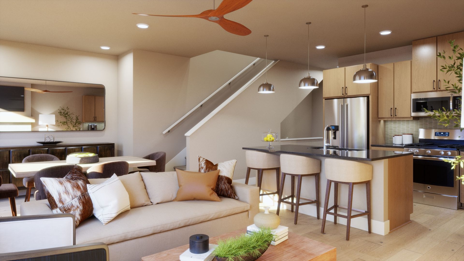 Comfort designed for mountain living. This inviting living room features a cozy fireplace and abundant natural light, creating a warm and welcoming space to relax, gather, and unwind.