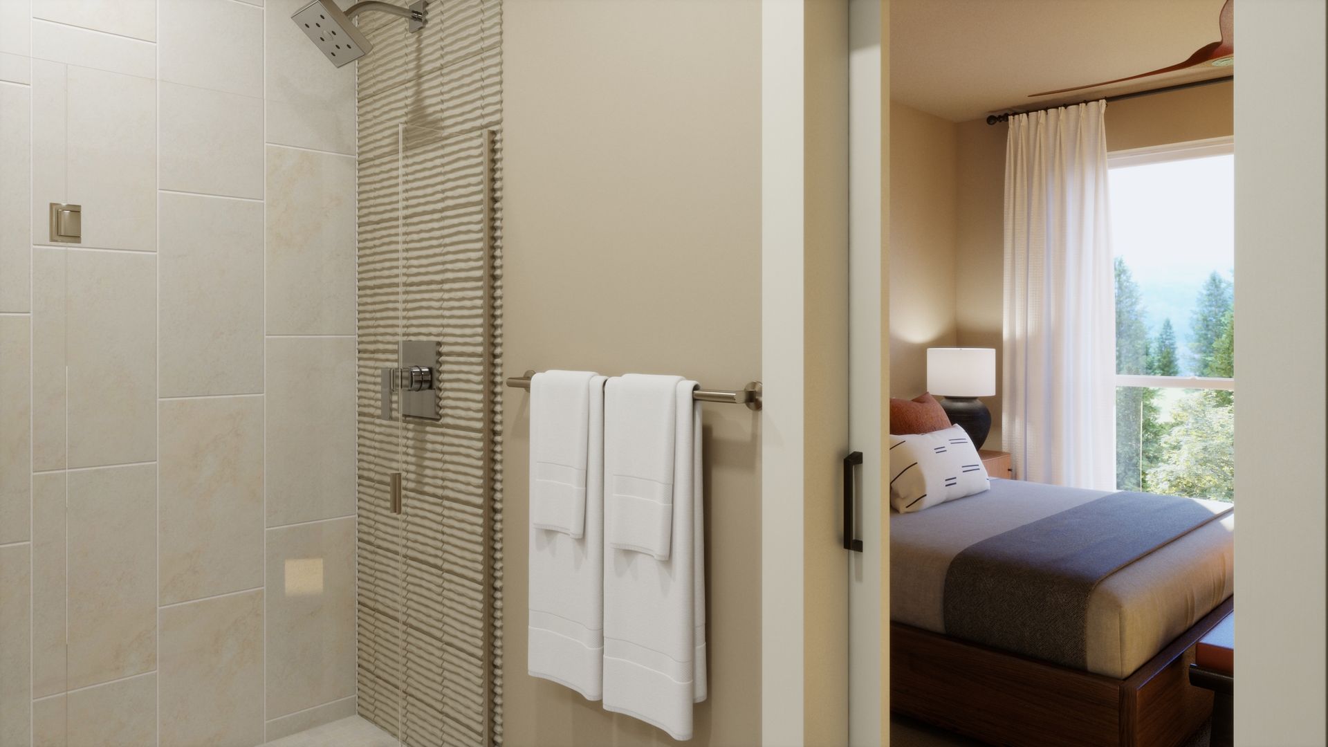 Designed for comfort and convenience, this primary bath features dual vanities, warm finishes, and a clean, modern design for a polished everyday retreat.