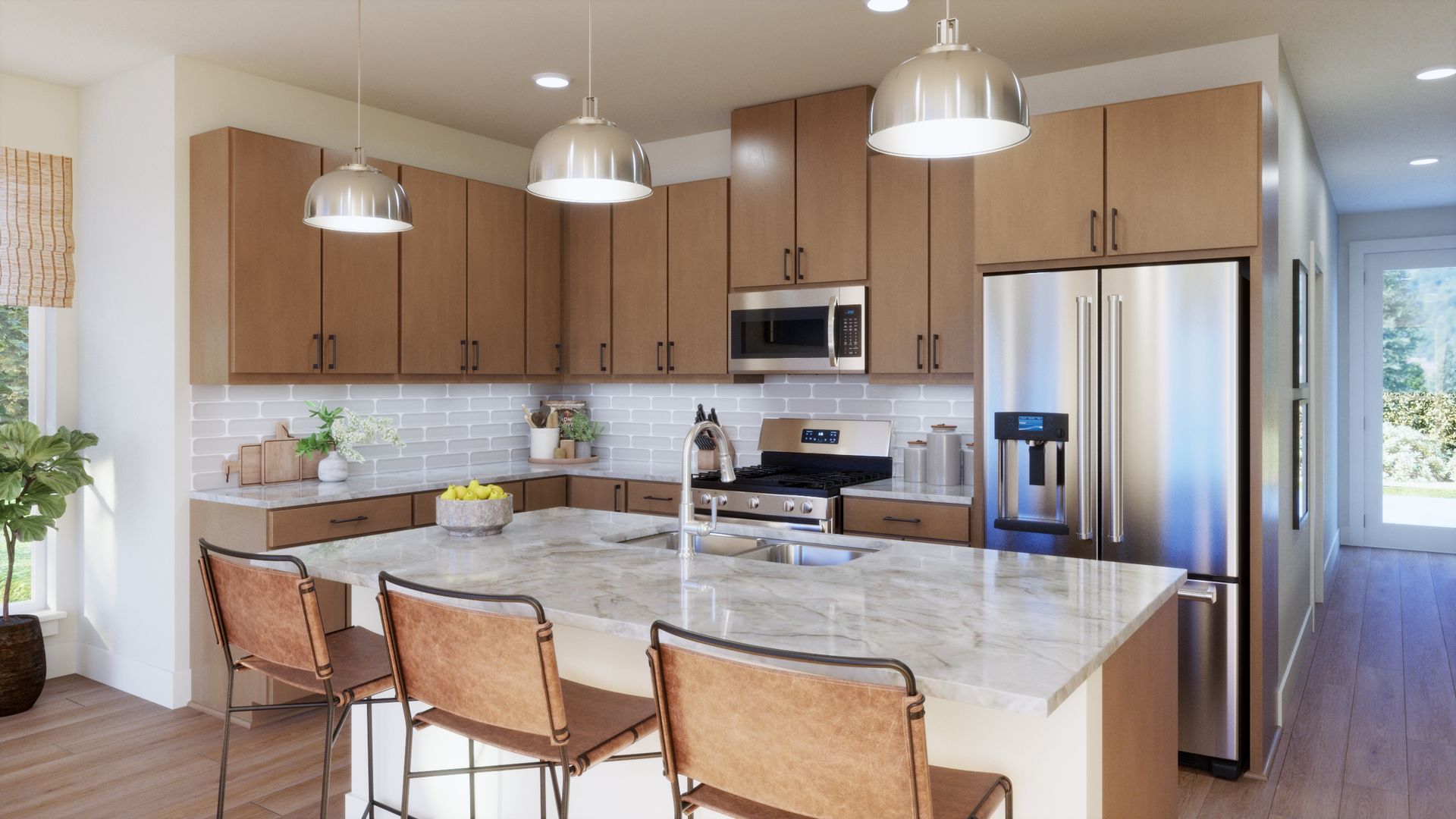 The Swallow’s kitchen is designed for gathering, with warm wood cabinetry, a spacious island, and plenty of room to cook, connect, and enjoy mountain living. This rendering offers a glimpse into the thoughtful design of this future home.