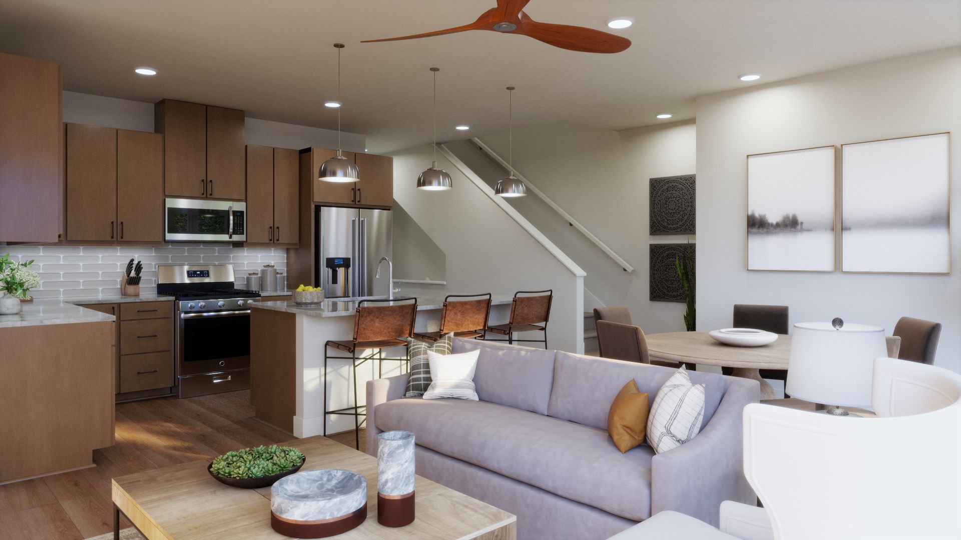Comfort meets mountain living. This inviting living room features a cozy fireplace and abundant natural light, creating the perfect place to relax and unwind after a day in the mountains.