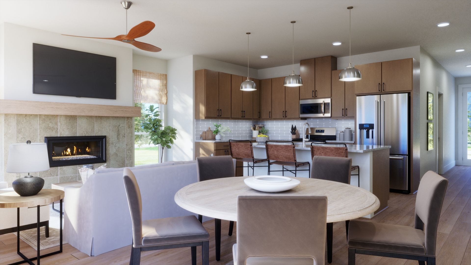 Designed for gathering. This inviting dining space brings together warm finishes, natural light, and beautiful mountain views - creating the perfect setting for everything from morning coffee to memorable dinners with friends and family.