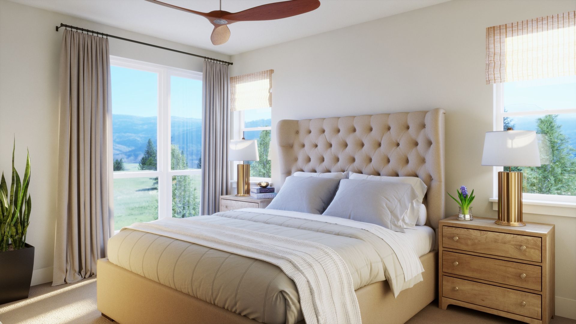 Third-floor living designed with comfort in mind. This spacious primary bedroom offers a peaceful retreat with abundant natural light and thoughtful design, creating the perfect place to unwind.