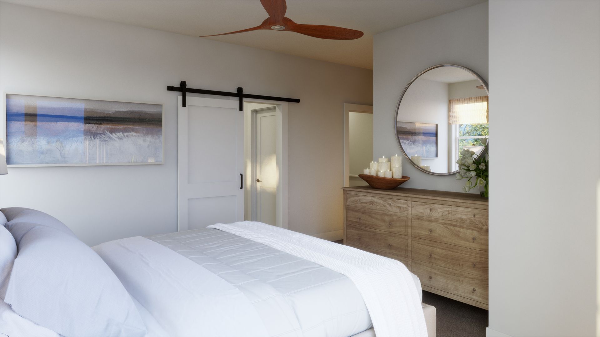 Third-floor living designed with comfort in mind. This spacious primary bedroom offers a peaceful retreat with abundant natural light and thoughtful design, creating the perfect place to unwind.