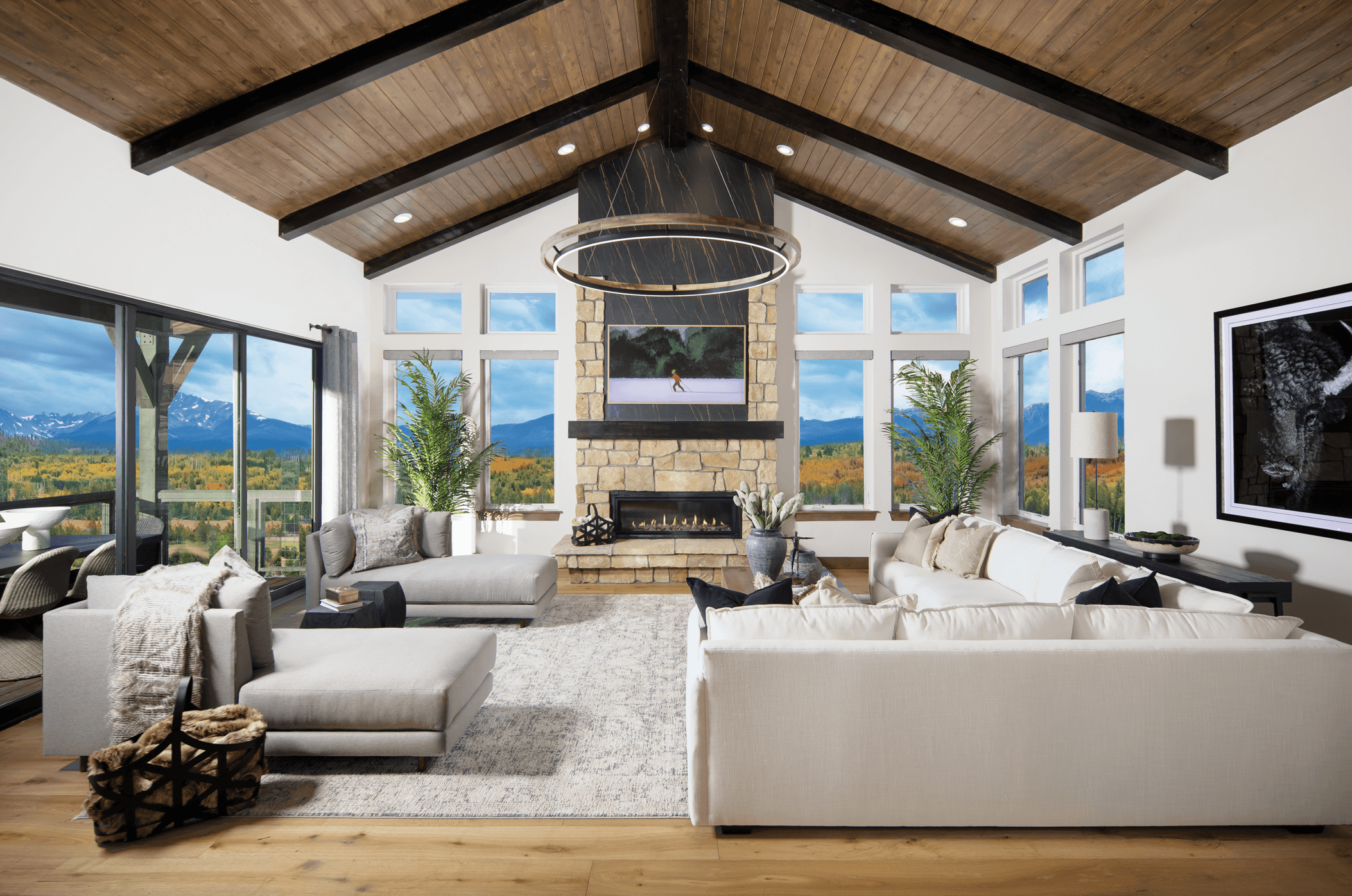 The Meadowlark offers 4 bedrooms and 4.5 baths with an option for a 5th bedroom. Spanning 3 levels with elevator access, this thoughtfully designed home blends comfort, flexibility, and elevated mountain living.