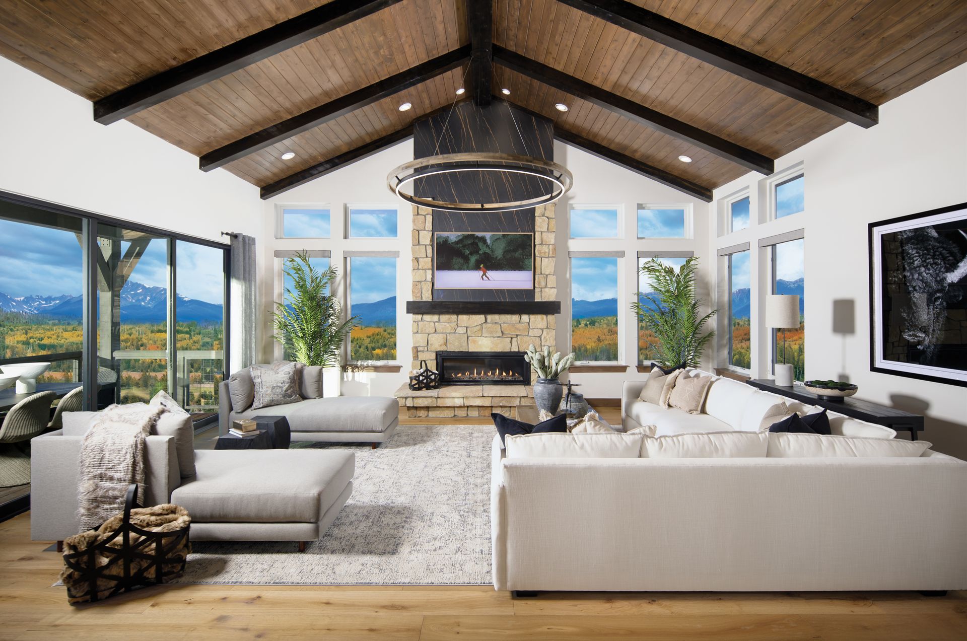 The Meadowlark offers 4 bedrooms and 4.5 baths with an option for a 5th bedroom. Spanning 3 levels with elevator access, this thoughtfully designed home blends comfort, flexibility, and elevated mountain living.