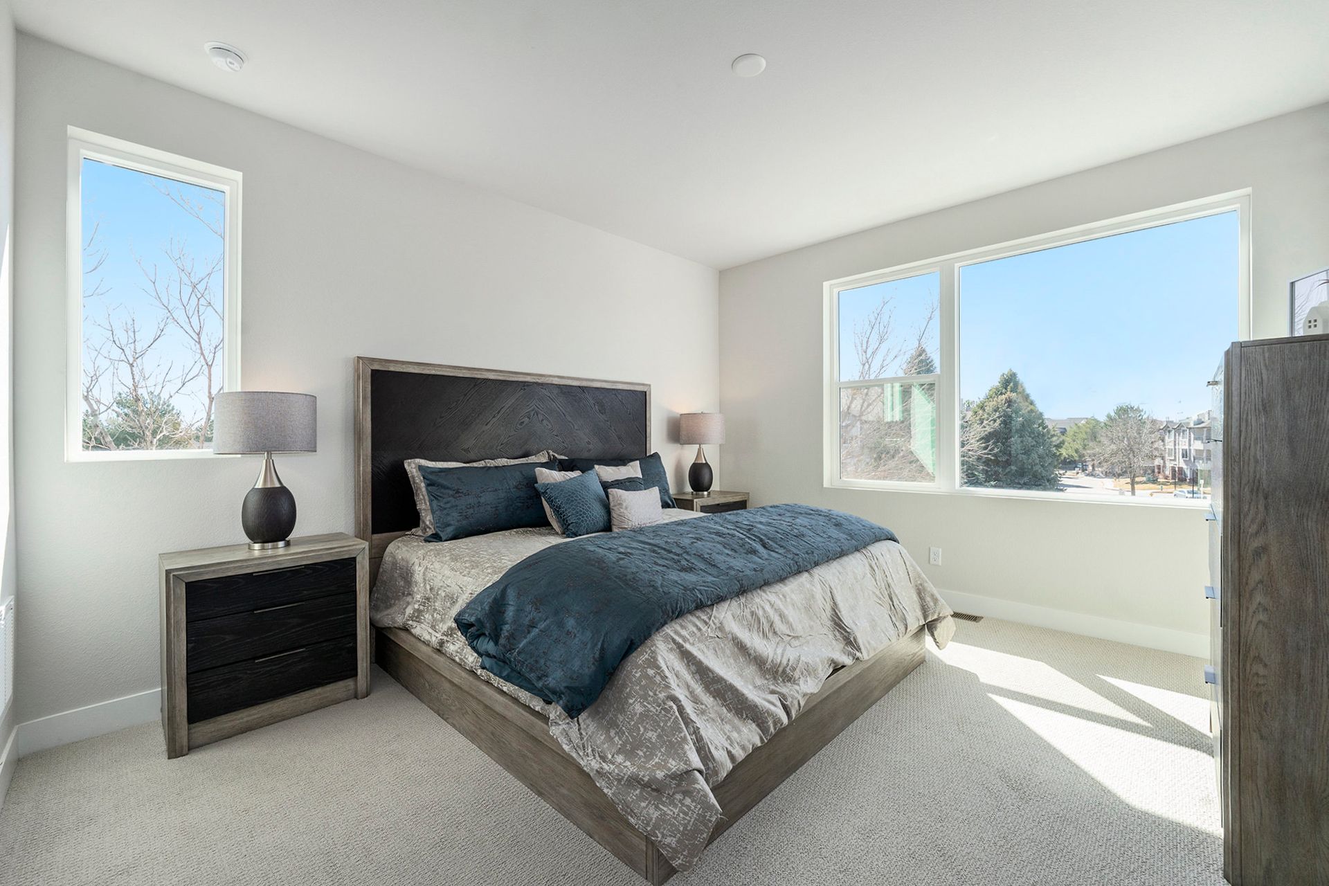 South-facing primary suite with large walk-in closet