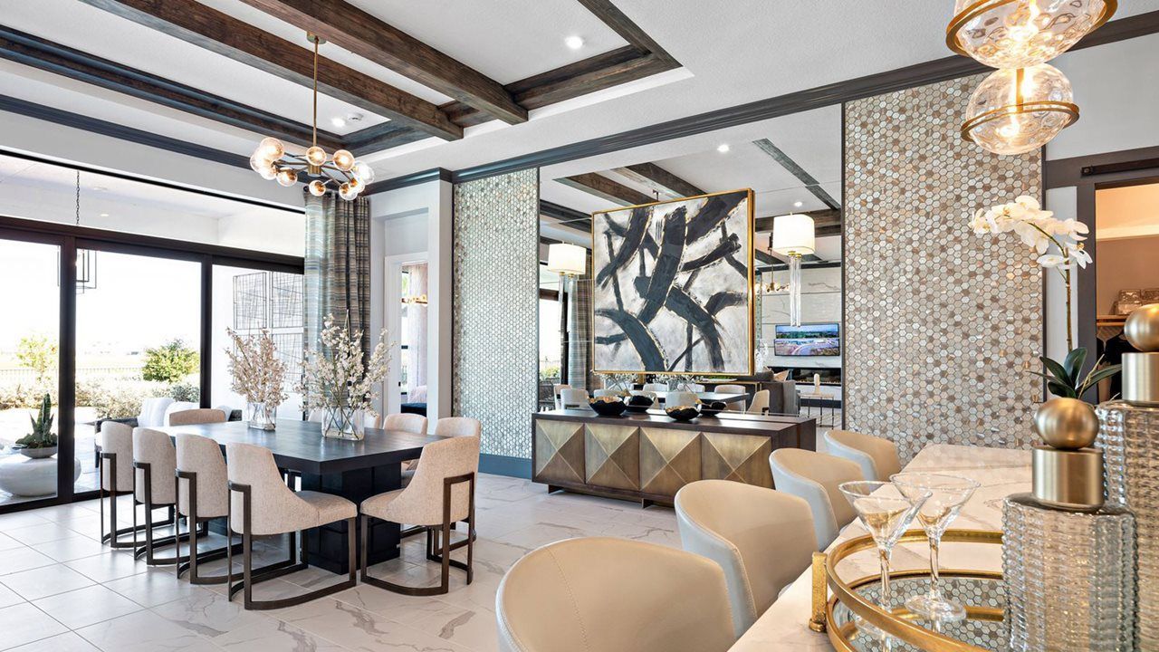 Priscilla Model Home | Island Kitchen into Dining