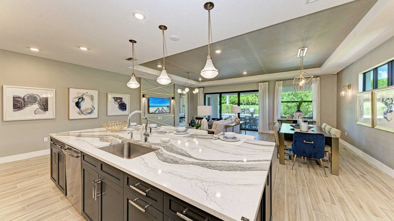 Fiesta Model Home | Island Kitchen into Great Room