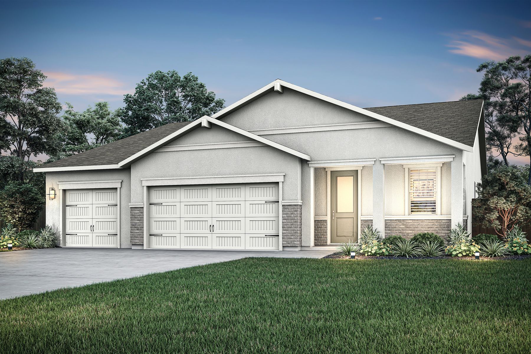 The Sonoma has five bedrooms and three bathrooms with stucco.