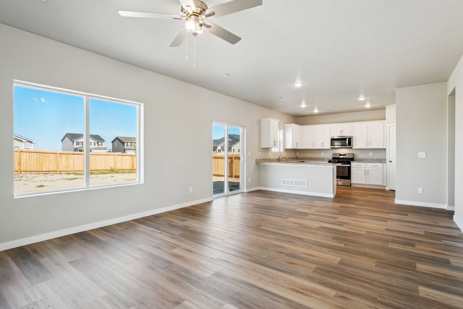 The kitchen is open to the dining area and family room.