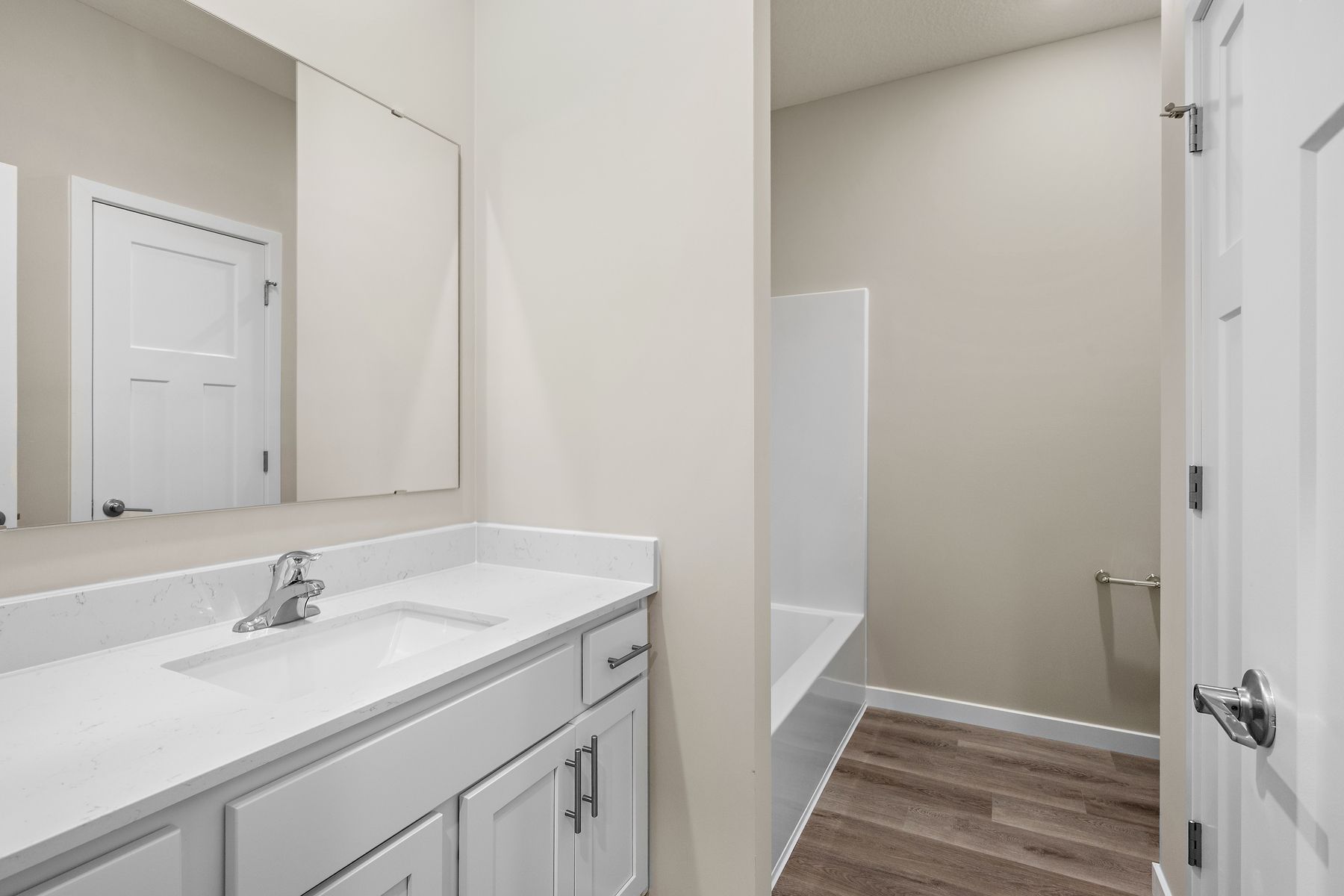 The secondary bathroom has the tub/shower combo.