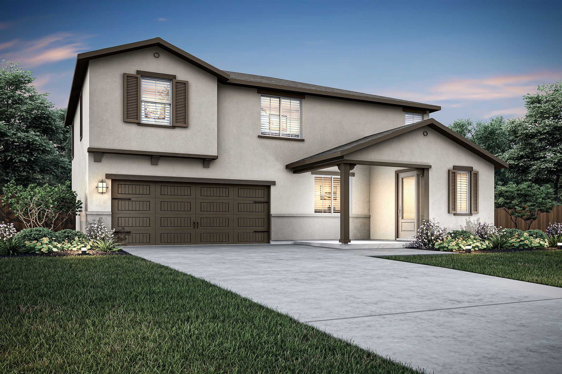 The Nelson is a beautiful two story home with stucco.