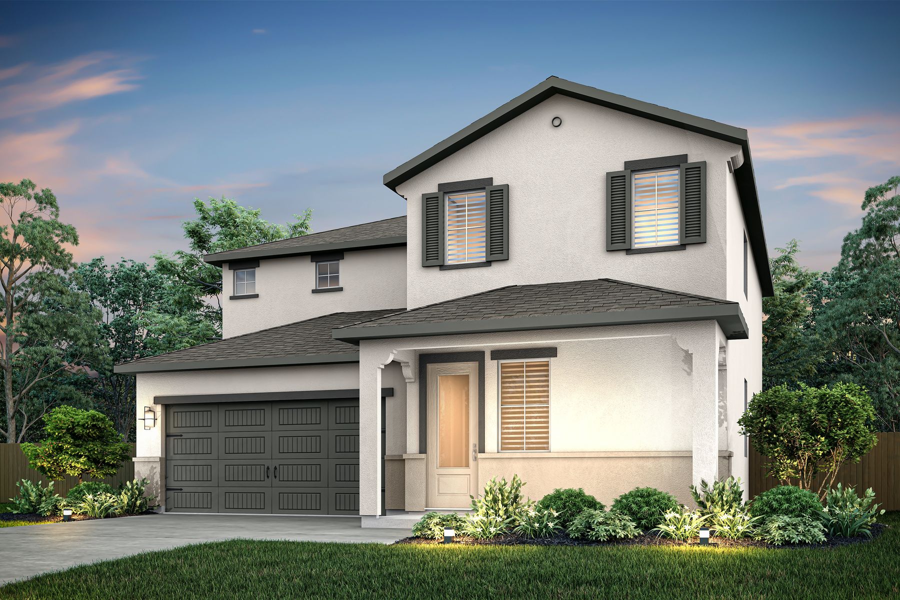 The Stinson is a two story home with stucco,