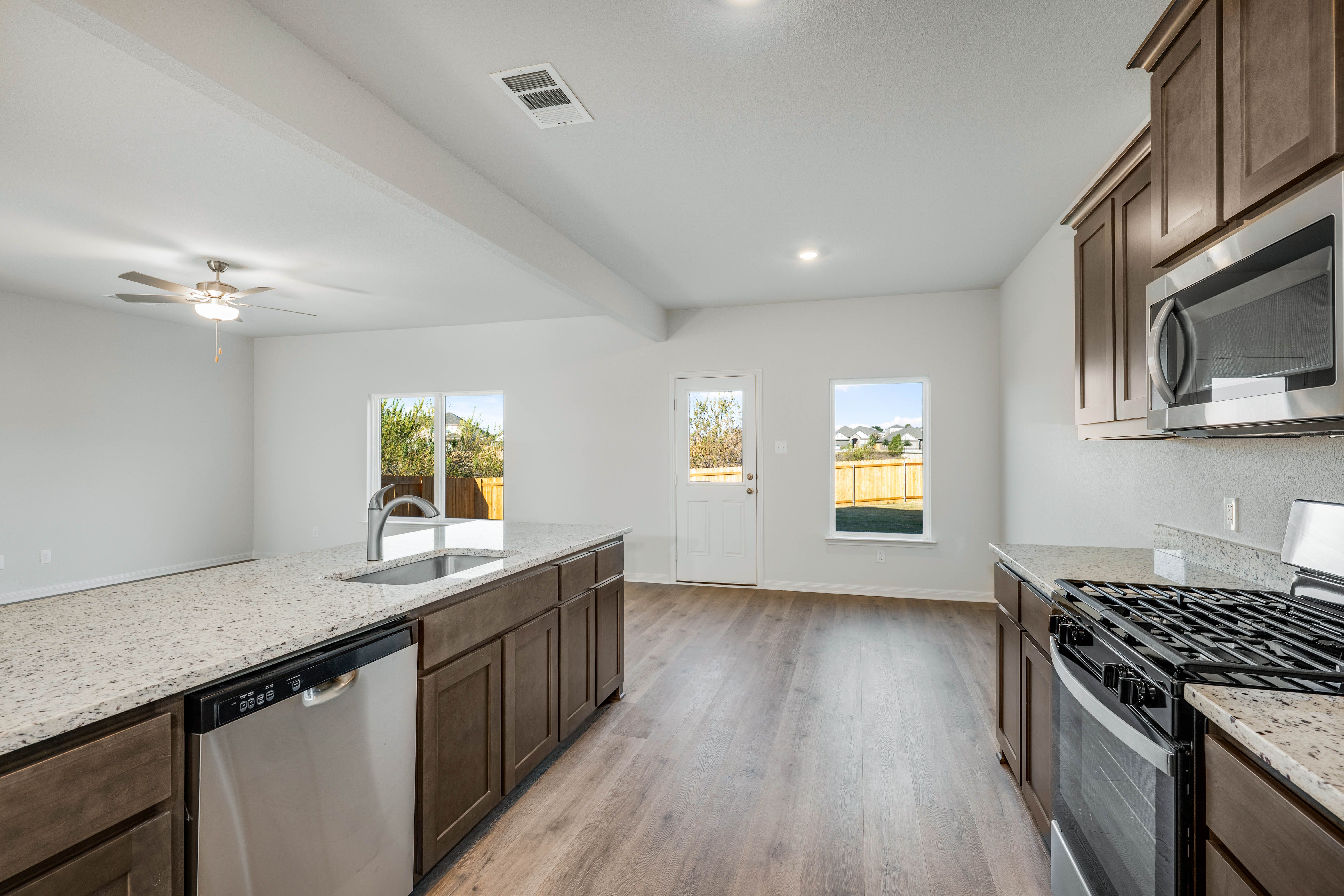 The dining room sits right off of the kitchen.