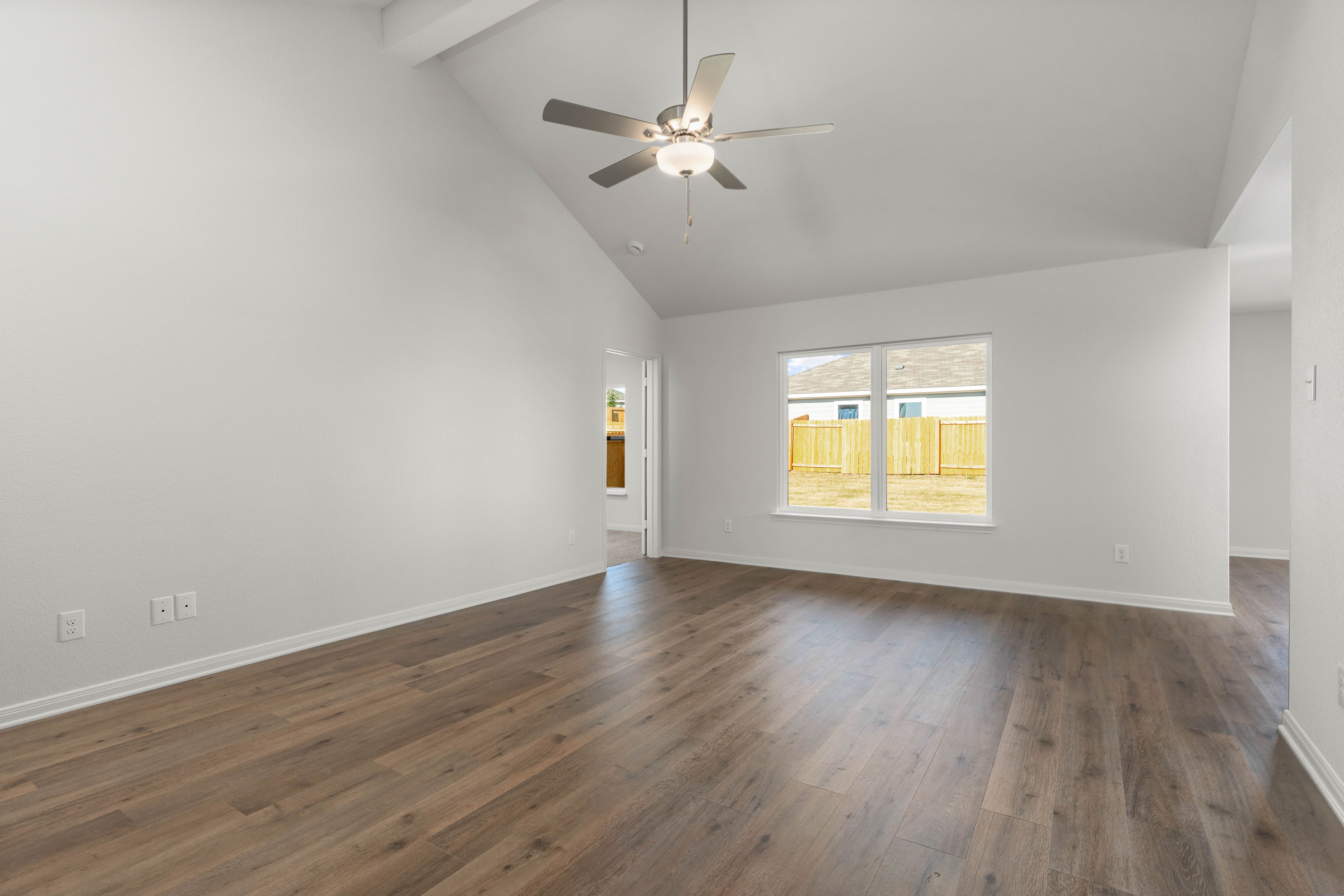 The family room of the Sabine has a large window.