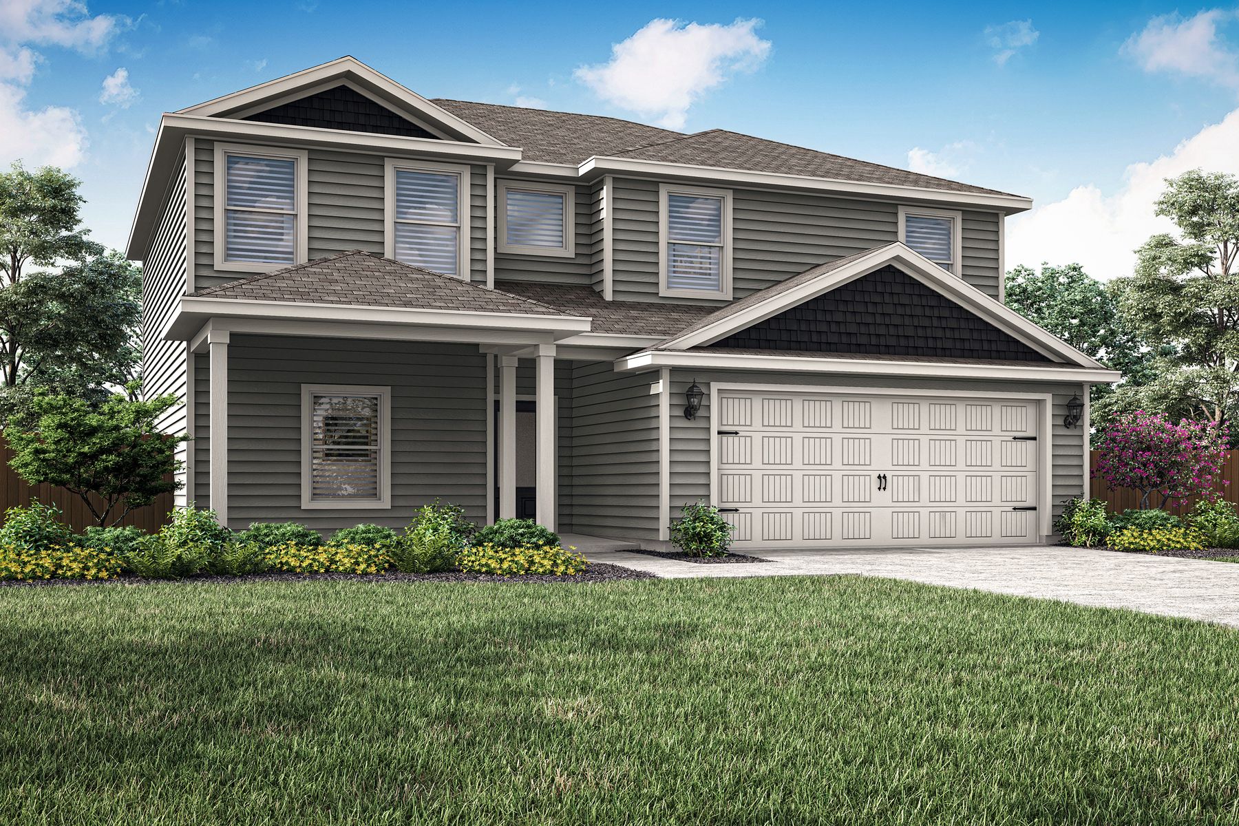 Daylight rendering of the two-story Chatuge plan with a siding exterior.