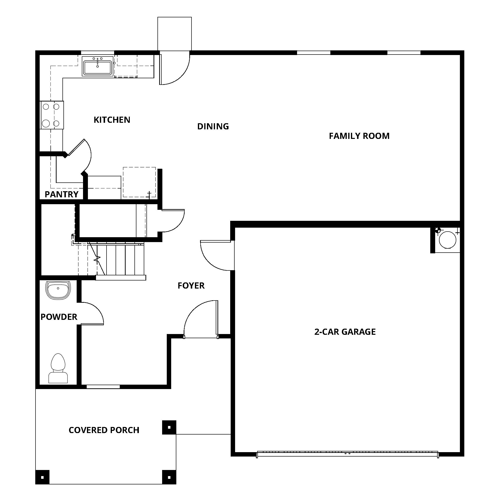 The first floor of the Chatuge floor plan has an open concept layout.