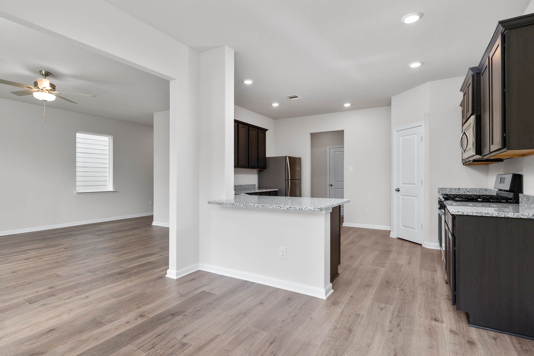 The dining room sits right off of the kitchen.
