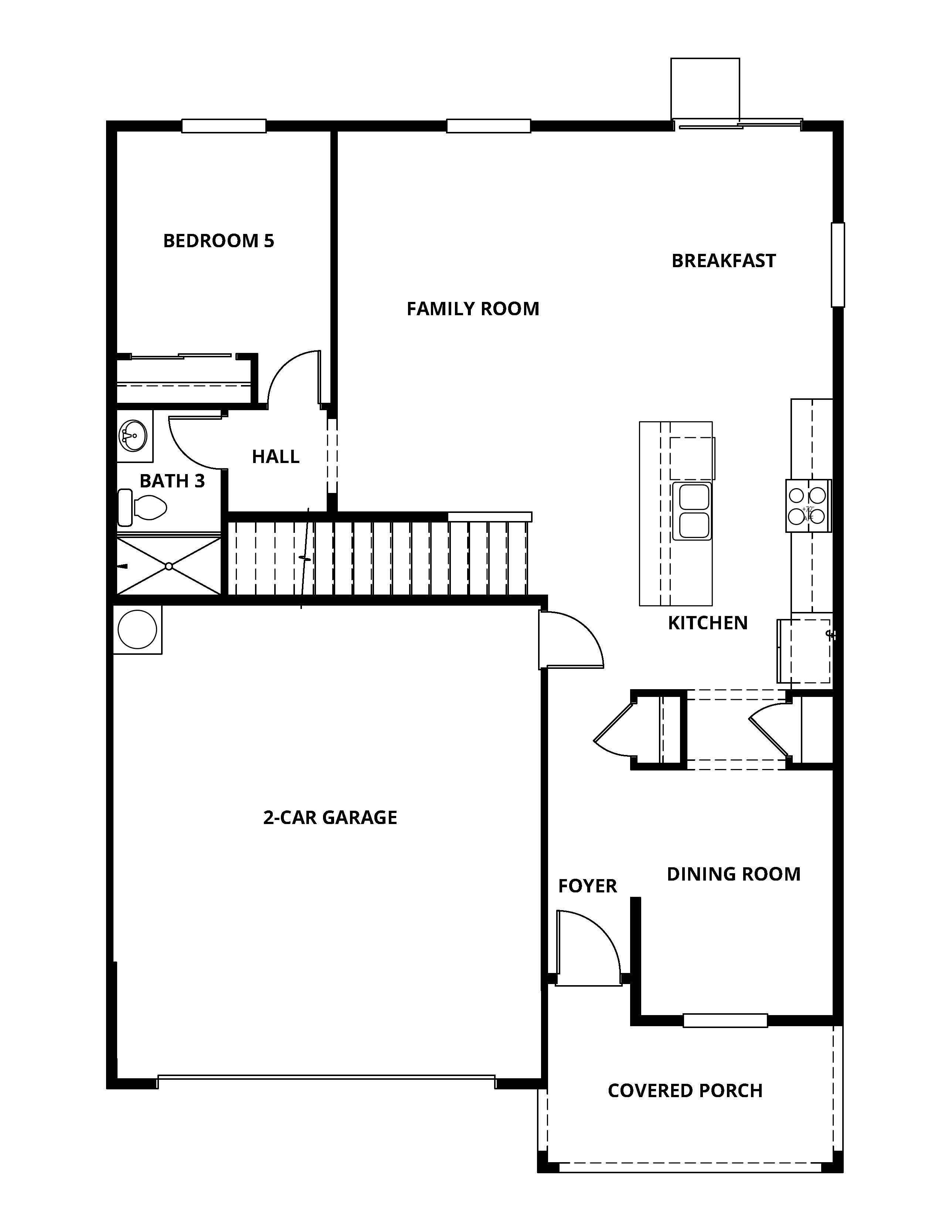 The first floor of the Stallion has the chef ready kitchen and a spacious family room.