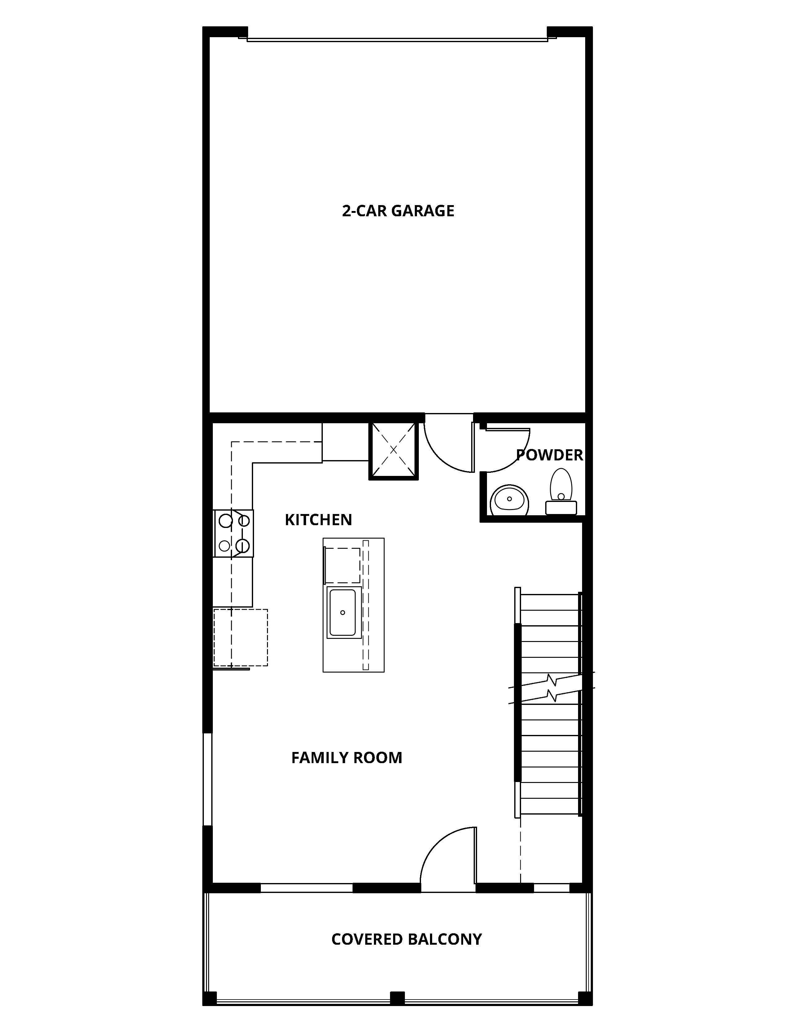 The second floor of the Sapphire has the kitchen and the family room.