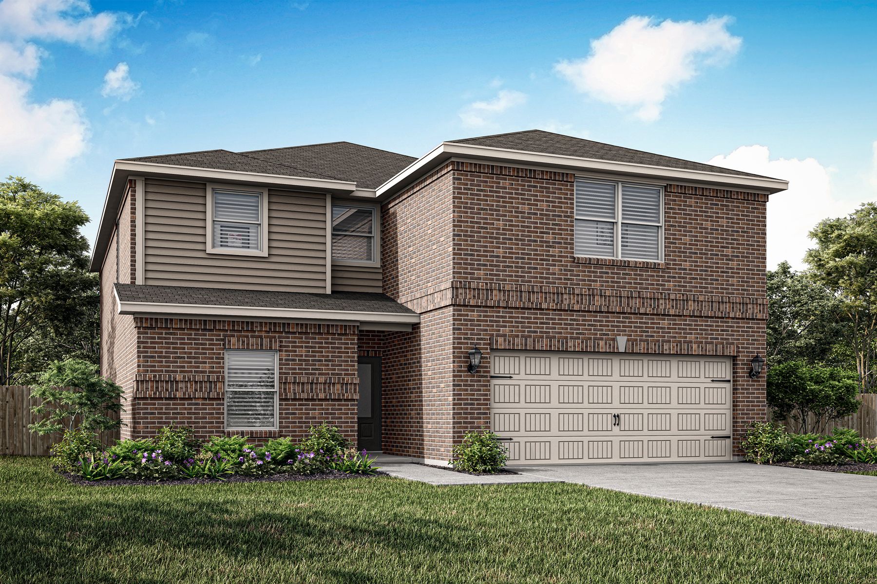 The Cottonwood is a beautiful two-story home with a brick exterior.