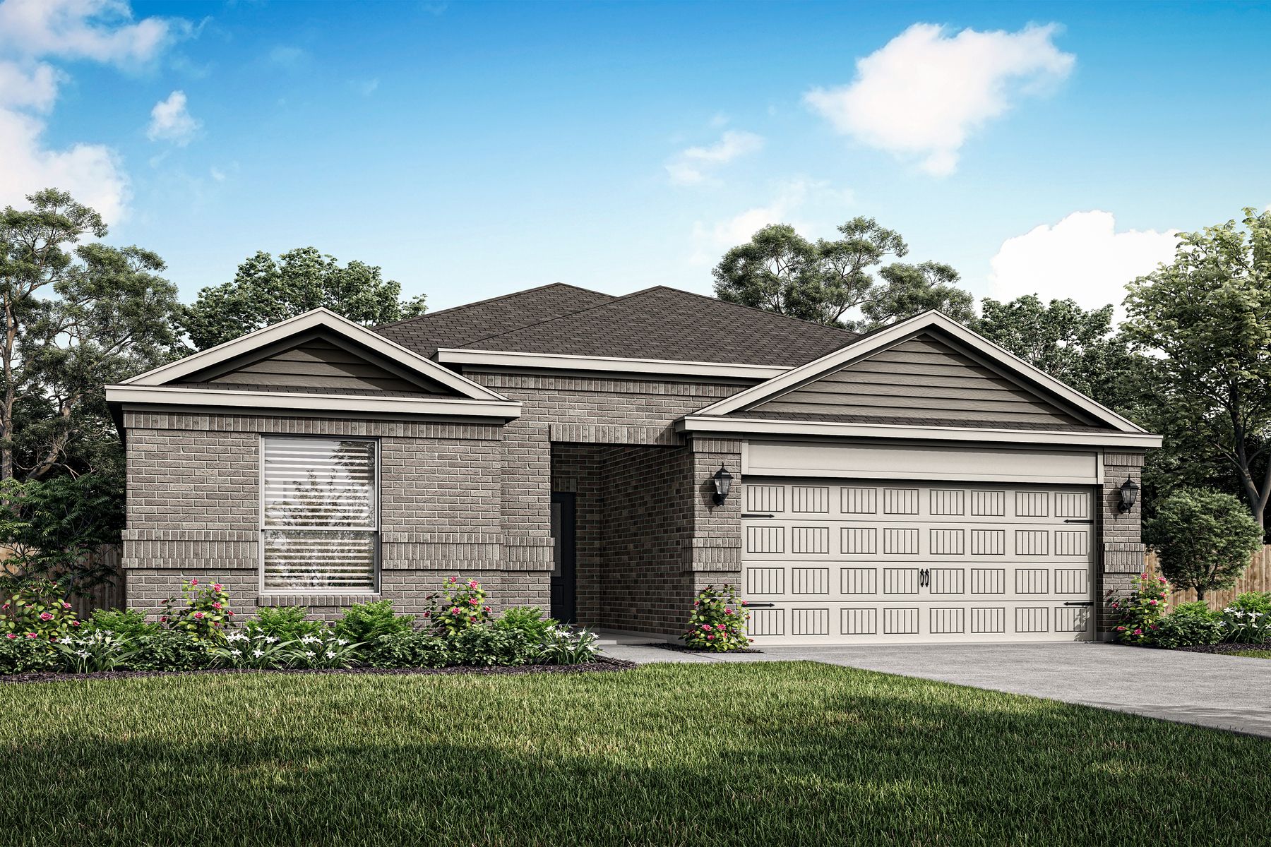 The Reed is a beautiful one-story home with a brick exterior.