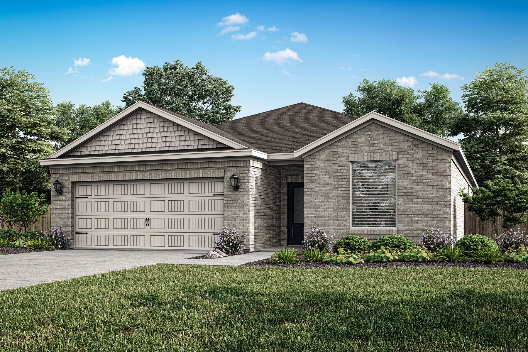 The Maple is a beautiful one-story home with a brick exterior.