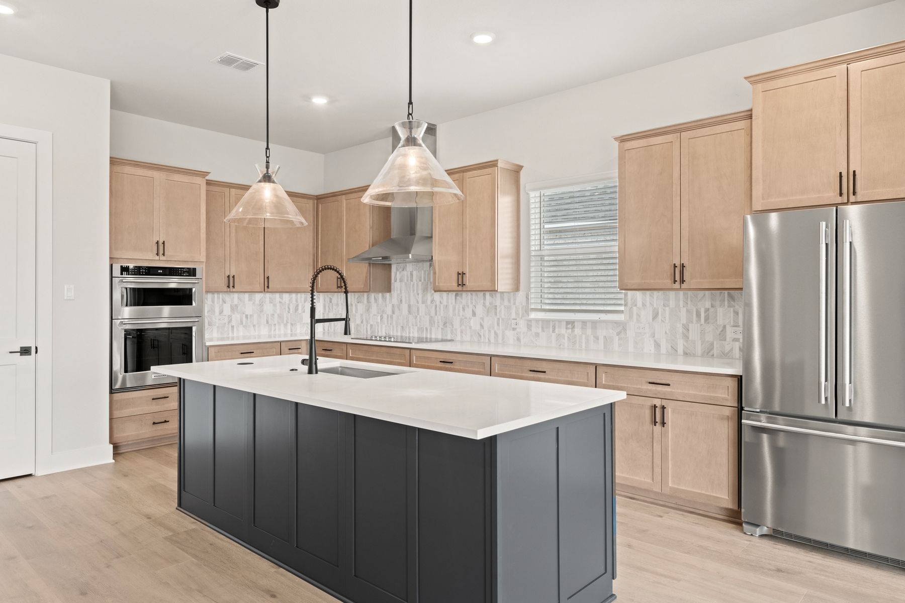 The kitchen has a convenient kitchen island.