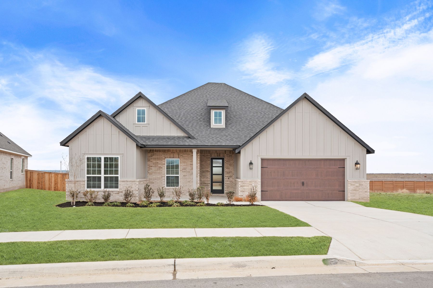 The Fairview has a brick and siding exterior.