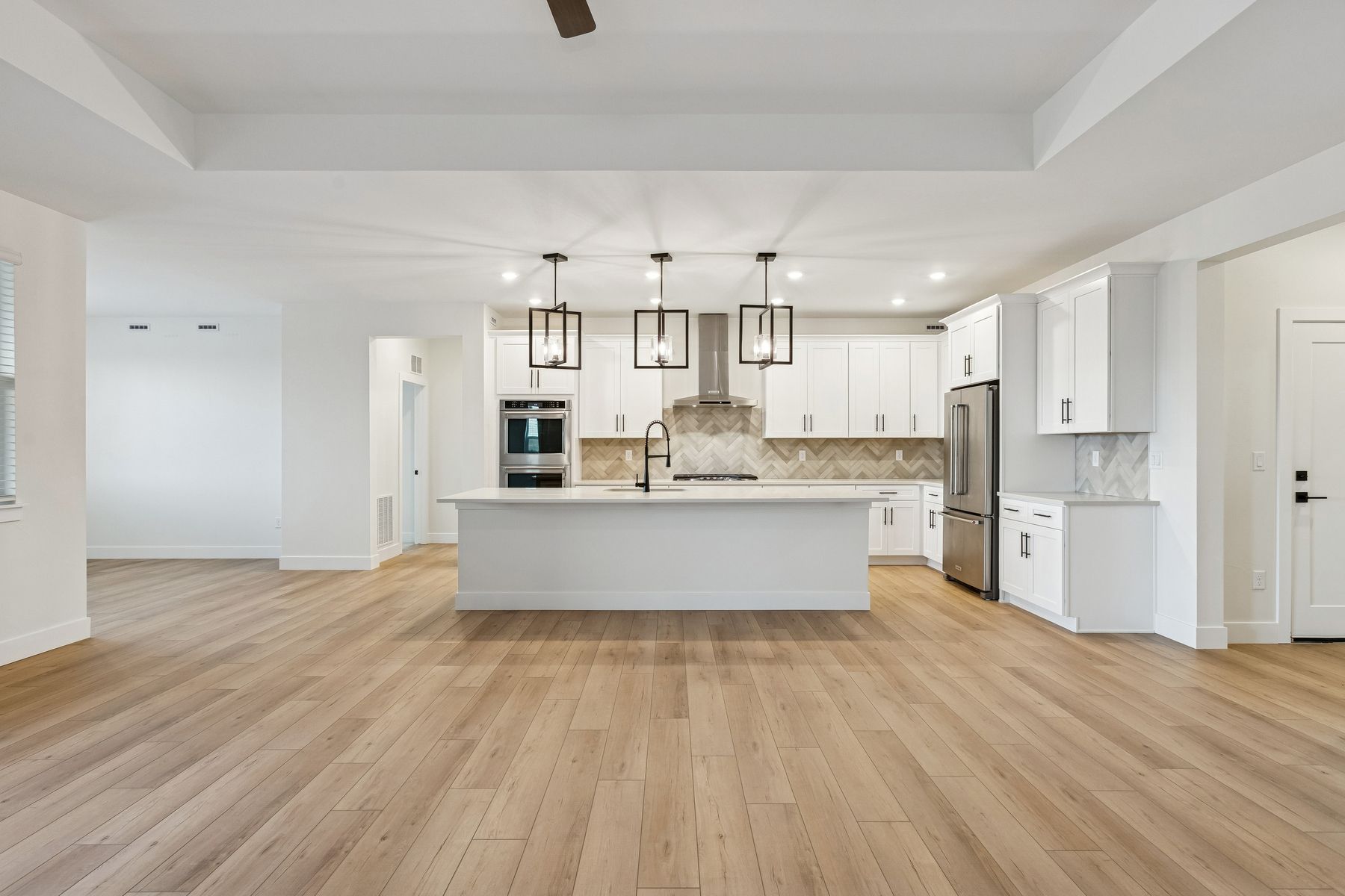 The family room sits adjacent to the kitchen.